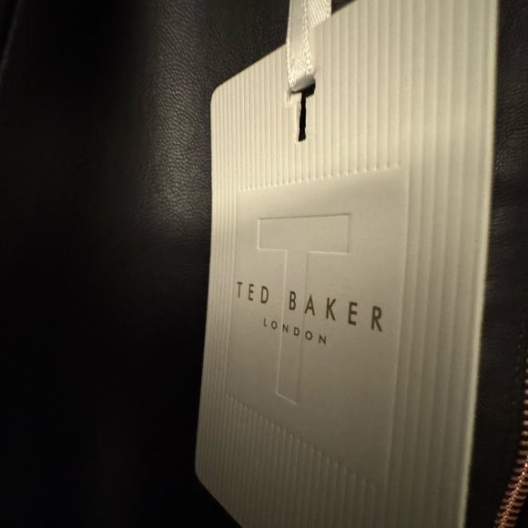 Ted Baker Black Asymmetrical Leather Skirt with Rose Gold exposed zipper - Picture 3 of 4